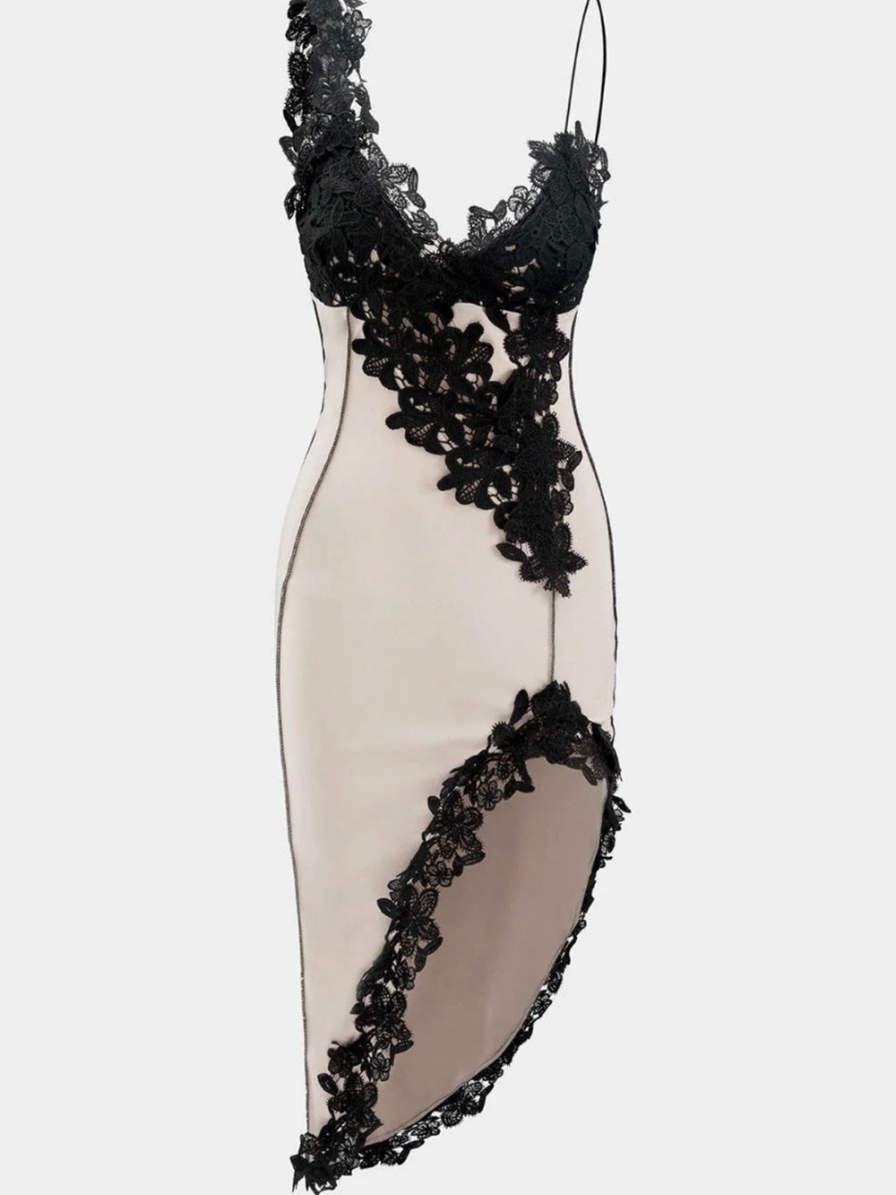 Elegant Nude & Black lace bodycon maxi dress w thigh slit
*NEW/NEVER WORN*